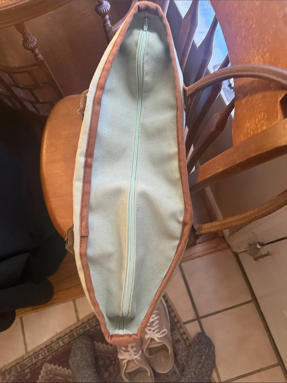 Restoration hardware large BOAT TOTE ..Sage green chocolate, brown, all leather
